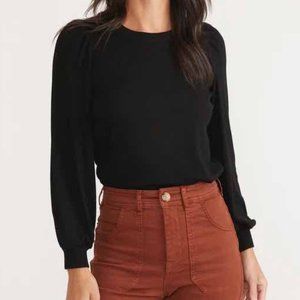 Marine Layer Lexi Rib Puff Sleeve Top in Black